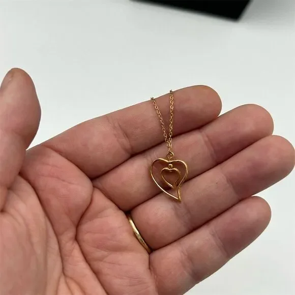 Gold Double Heart Pendant Necklace Elegant Love Theme - Picture 2 of 3